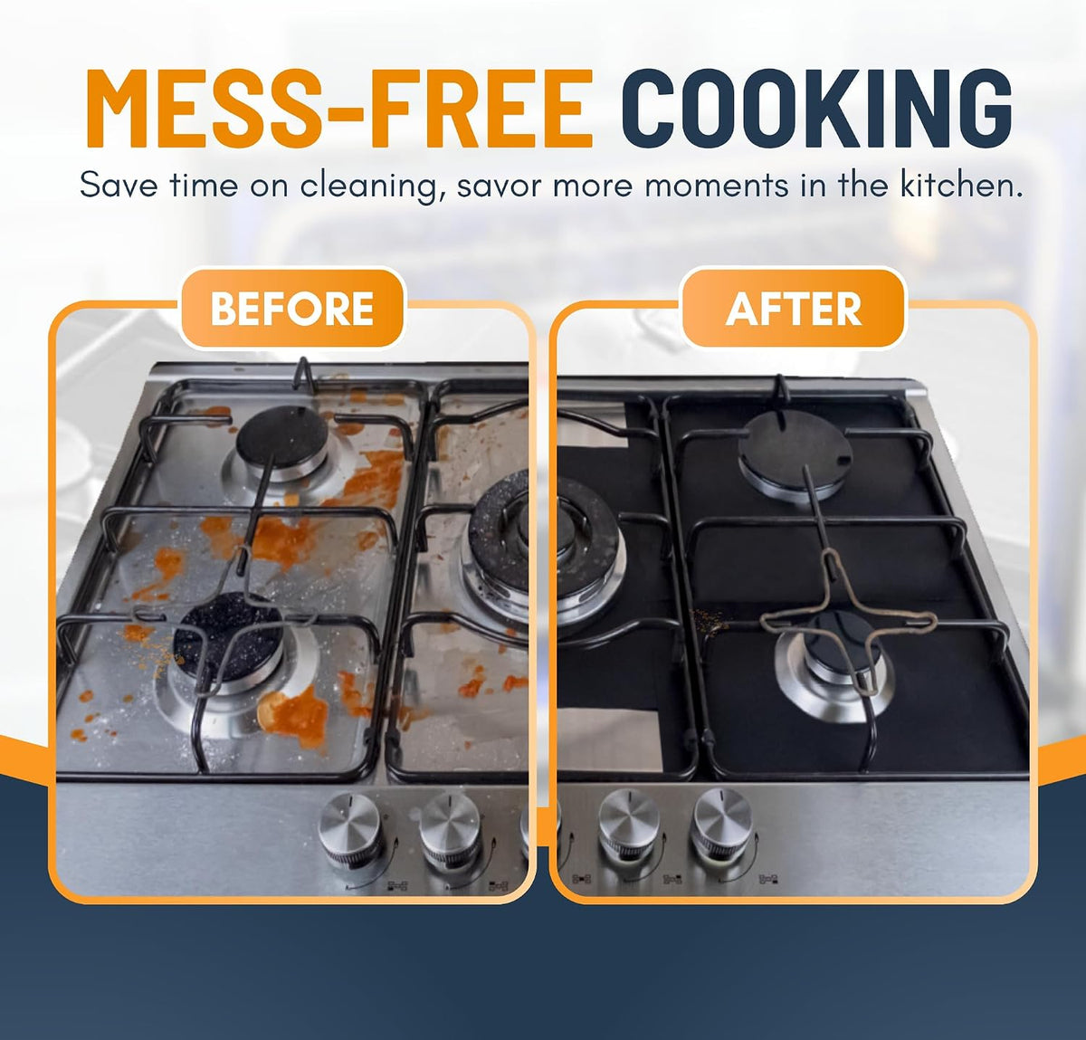 ♻️ Reusable Gas Stove Burner Liners – Cut-to-Fit Stove Protector Mats 1