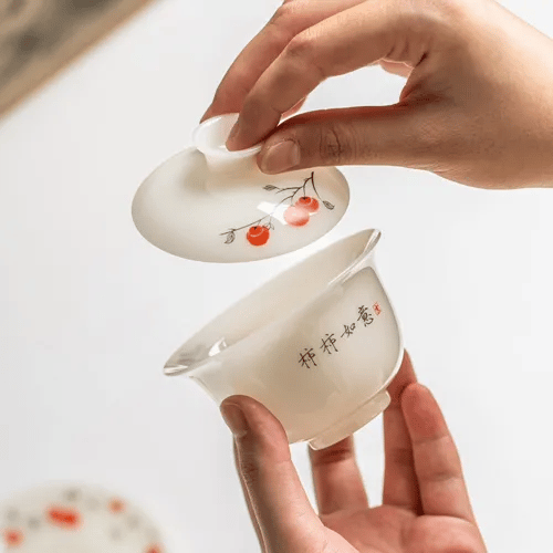 Ruyi Persimmon White Porcelain Tea Gift Set Hover Image